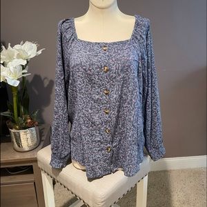 Blue floral top with square neckline